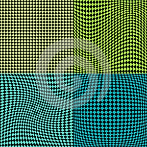 Chess board squares distortion vector seamless pattern set