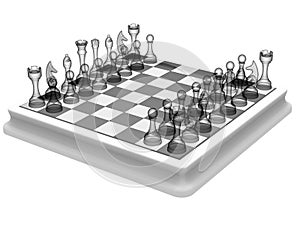 Chess board with transparent pieces