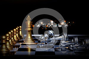 Chess, Business, golden chess board game. black tone background, Strategic Concepts of Victory Business concept.