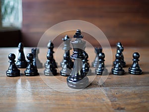 Chess business idea for competition in world market, success and leadership concept