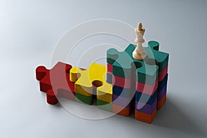 Chess on business puzzle concept for online strategy, teamwork and leadership