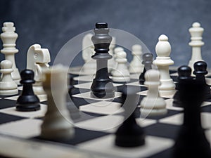 Chess. Chess pieces on the board. Board games. Counterstrategy. Strategic thinking