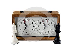 Chess clock isolated on white background, , black and white king