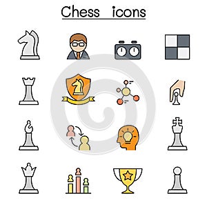 Chess color line icon set vector illustration graphic design