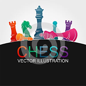 Chess colorful figures pieces tournament game vector illustration sport