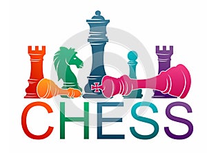 Chess colorful figures pieces tournament game vector illustration sport