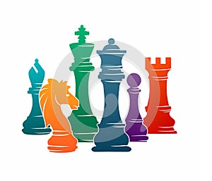 Chess colorful figures pieces tournament game vector illustration sport