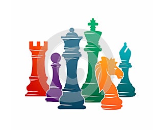 Chess colorful figures pieces tournament game vector illustration sport