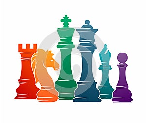 Chess colorful figures pieces tournament game vector illustration sport