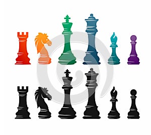 Chess colorful figures pieces tournament game vector illustration sport