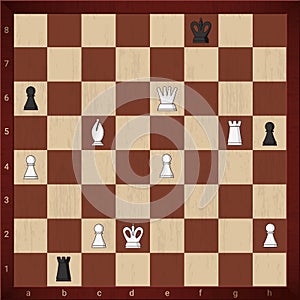 Chess combination of victory. White classic pieces checkmate with black