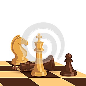 Chess concept background with black and white chess figures standing on game board. Vector template