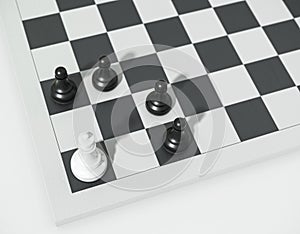 Chess concept, white queen vs black pawns