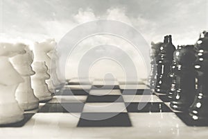 Chess deployed to start a game, concept of strategy and business photo