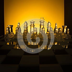 Chess face to face, first step. Copy space for text