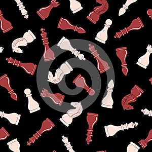 Chess figures background. Chess elements seamless pattern