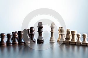 Chess figures on chessboard. concept of business strategy and tactic.