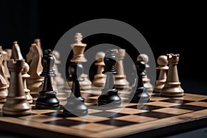 Chess figures on chessboard. Generate Ai