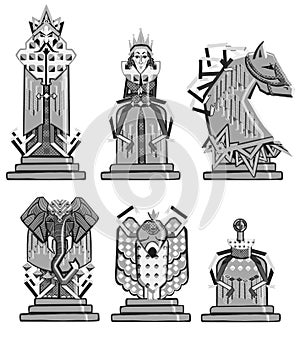 Chess figures pieces tournament game illustration