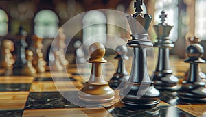 A chess game is being played with a white pawn and a black king by AI generated image