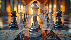 A chess game is being played with a white pawn and a black king by AI generated image