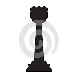 Chess game black vector icon.Black vector illustration of rook. Isolated illustration of chess game icon on white