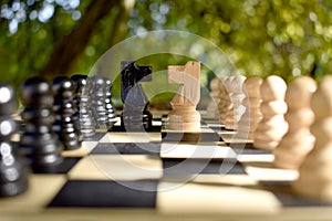 Chess game board with chess wooden pieces