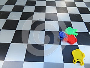 Chess game board used for other entertainment with different tiles photo