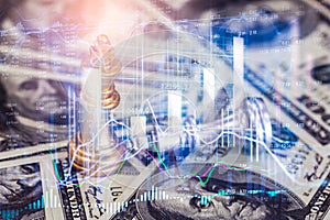 Chess game on chess board on stock market or forex trading graph chart for financial investment concept. Economy trends for