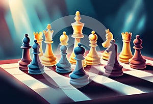 Chess game with chess pieces on a board Generative AI
