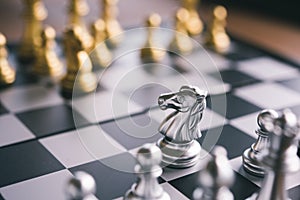 Chess game competition business concept , Business competition concept Fighting and confronting problems, threats from surrounding