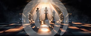 Chess Game with Dramatic Backlight and Smoke, Strategy and Tactics.