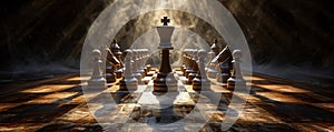 Chess Game with Dramatic Backlight and Smoke, Strategy and Tactics.