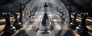 Chess Game with Dramatic Backlight and Smoke, Strategy and Tactics.