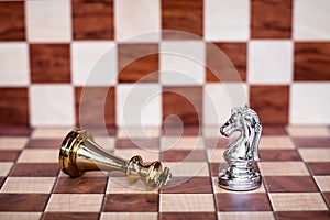 Chess game. A knight takes downs all enemies. Business competitive concept