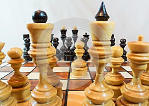 Chess game pieces on the board.