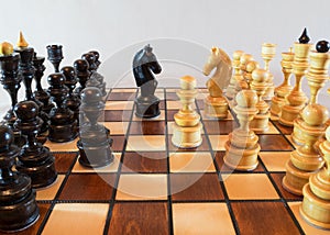 Chess game pieces on the board.