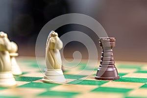 Chess game pieces on the green board