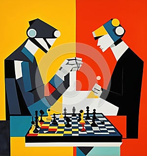 A chess game robot vs human abstract art illustration