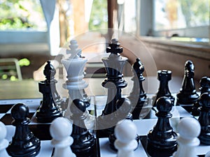 Chess game to demonstrate the business strategy. The competition in the world market. To find out the best solution to get to the