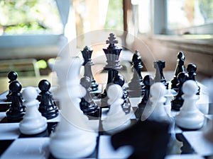 Chess game to demonstrate the business strategy. The competition in the world market. To find out the best solution to get to the