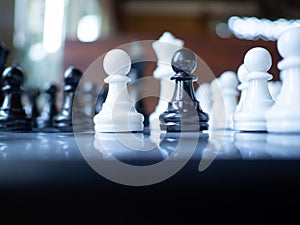 Chess game to demonstrate the business strategy. The competition in the world market. To find out the best solution to get to the