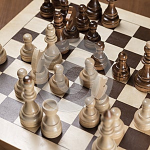 Chess game, top view, close-up Chess gambit