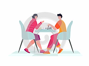 Chess game. Trendy flat illustration. People play chess. Chess pieces.