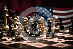 A chess game of USA geopolitical game. The concept of the struggle between China and America for control in the world