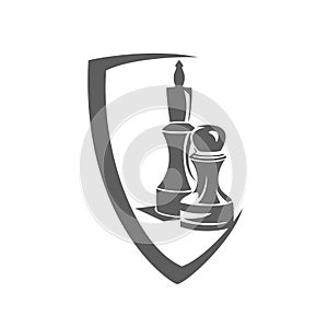 Chess game vector monochrome shield emblem