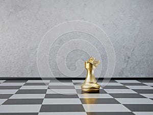 Chess gold rook with a crown on board. Selective focus