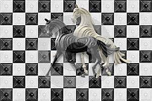 chess horses white and black boxes background