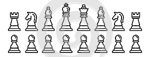 Chess icons set, outline style