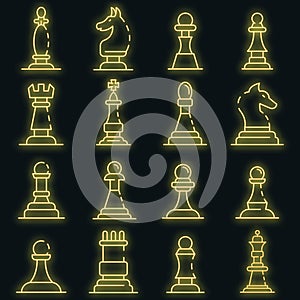 Chess icons set vector neon